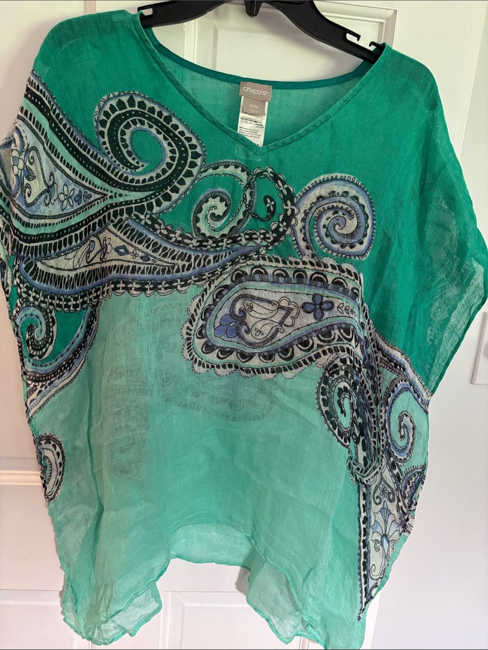 Chico's Teal and Aqua Paisley V-Neck Tunic